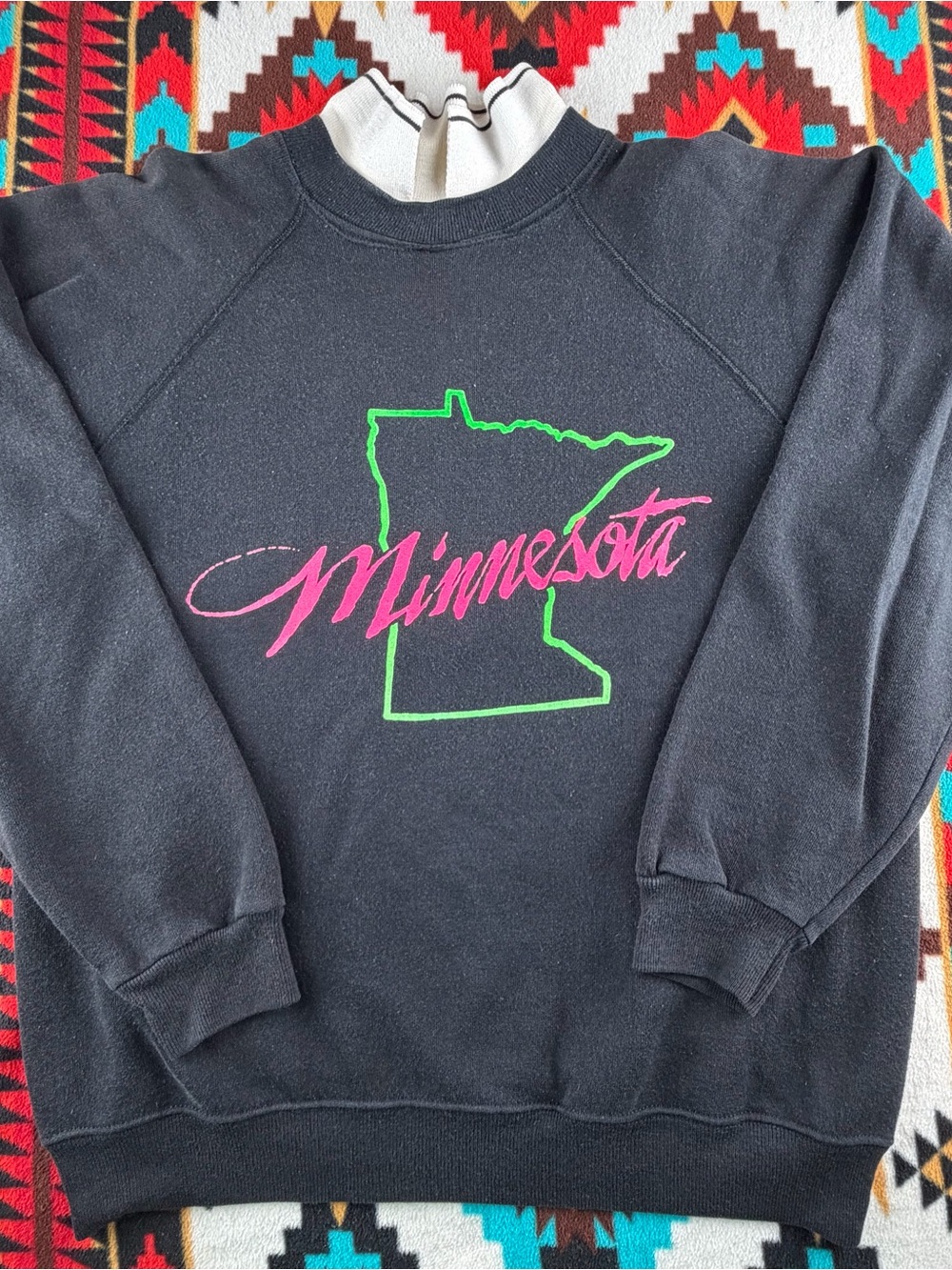 Vintage Minnesota Collared Sweatshirt Large 80s 90s Neon Graphic